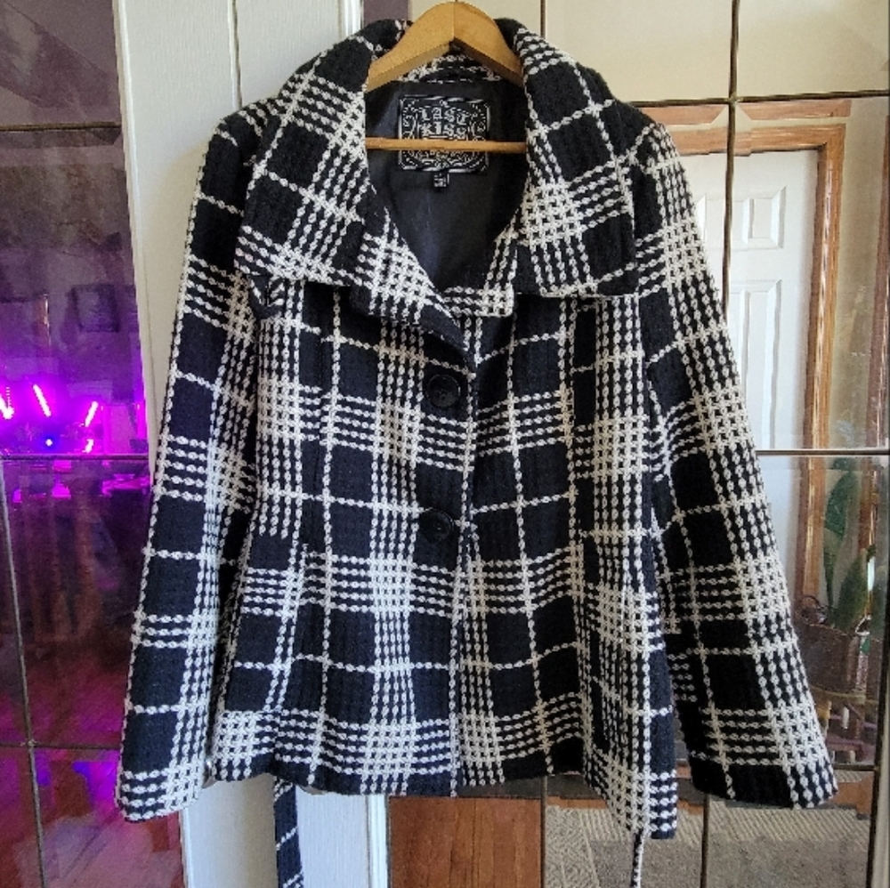 Last Kiss Black and White Plaid Jacket